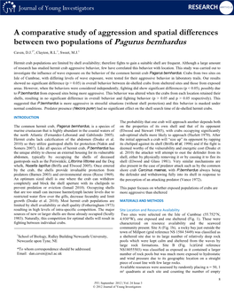 A Comparative Study of Aggression and Spatial Differences Between Two Populations of Pagurus Bernhardus