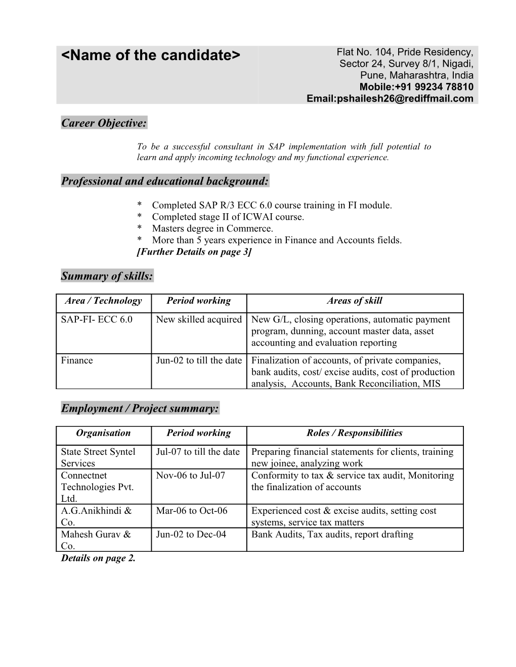 Resume of Shailesh D. Patil