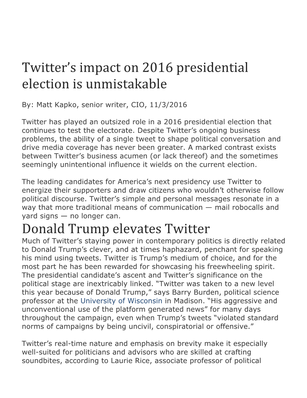 Twitter's Impact on 2016 Presidential Election Is Unmistakable Donald