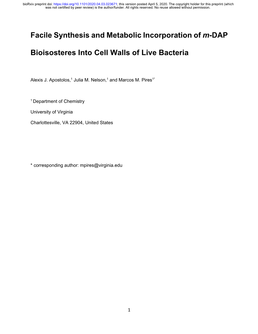 Facile Synthesis and Metabolic Incorporation of M-DAP