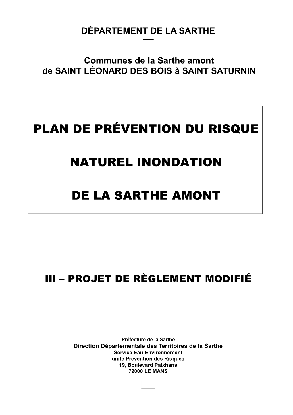 Plan De Prévention Du Risque Naturel Inondation De La