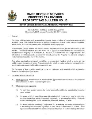 Bulletin No. 13 (Motor Vehicle Excise Tax & Personal Property Tax)