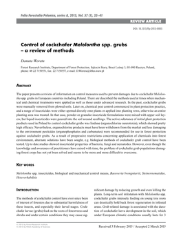 Control of Cockchafer Melolontha Spp. Grubs – a Review of Methods