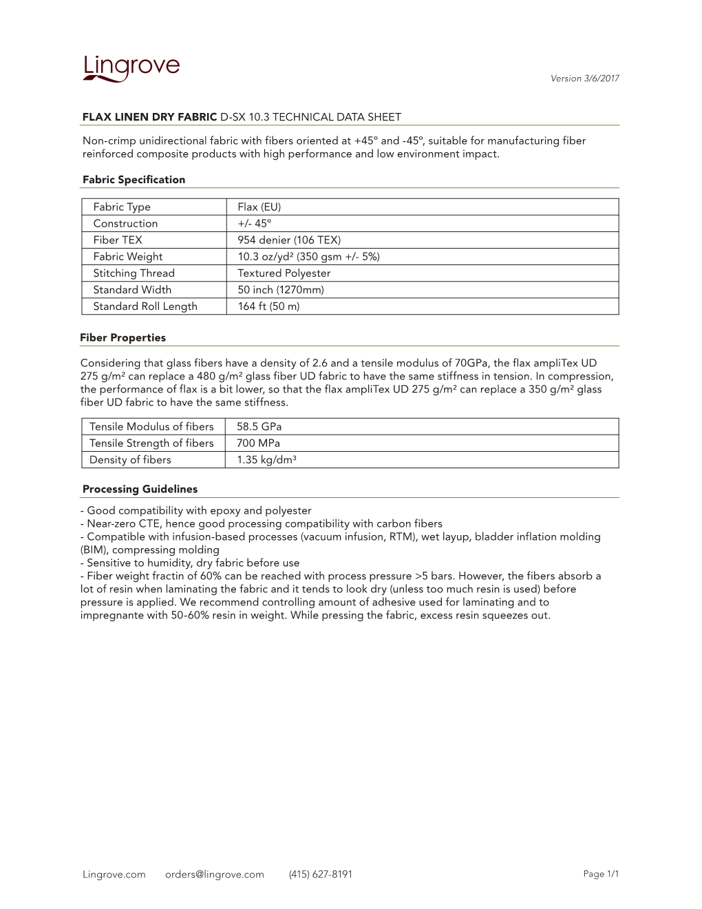 Flax Linen Dry Fabric D-Sx 10.3 Technical Data Sheet