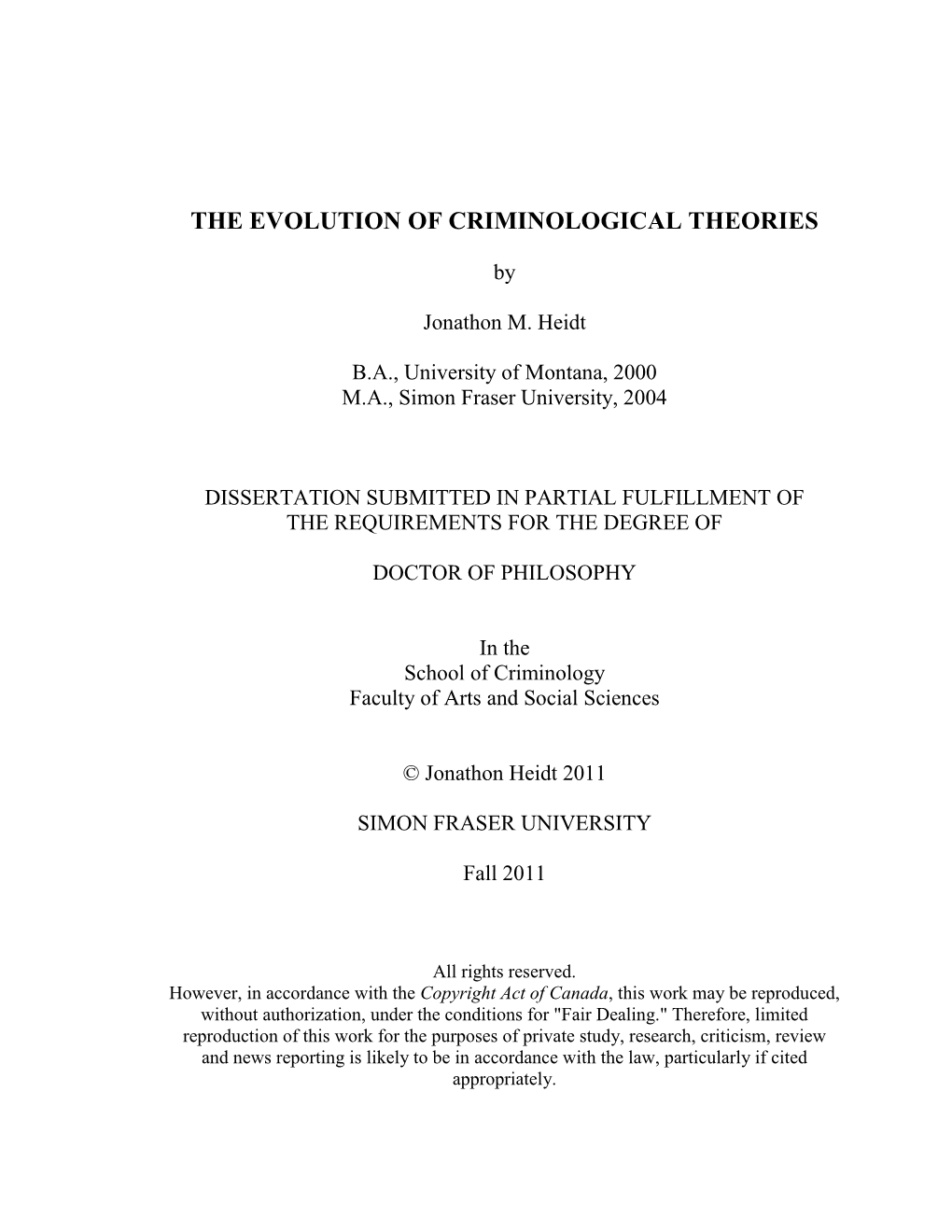 The Evolution of Criminological Theories