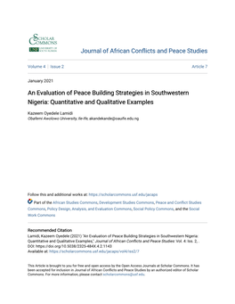 An Evaluation of Peace Building Strategies in Southwestern Nigeria: Quantitative and Qualitative Examples