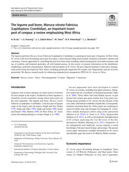 The Legume Pod Borer, Maruca Vitrata Fabricius (Lepidoptera: Crambidae), an Important Insect Pest of Cowpea: a Review Emphasizing West Africa