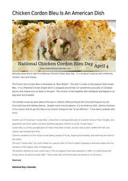 Chicken Cordon Bleu Is an American Dish