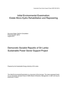 IEE: Sri Lanka: Sustainable Power Sector Support Project