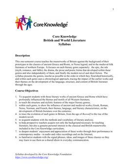 Core Knowledge British and World Literature Syllabus