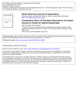 Comparative Value of Fish Meal Alternatives As Protein Sources In