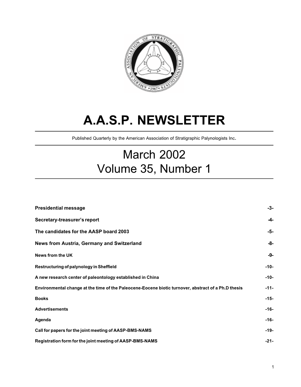 A.A.S.P. Newsletter