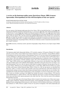 A Review on the Huntsman Spider Genus Spariolenus Simon, 1880 (Araneae: Sparassidae: Heteropodinae) in Iran with Description of Four New Species