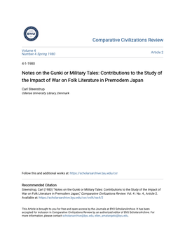 Notes on the Gunki Or Military Tales: Contributions to the Study of the Impact of War on Folk Literature in Premodern Japan