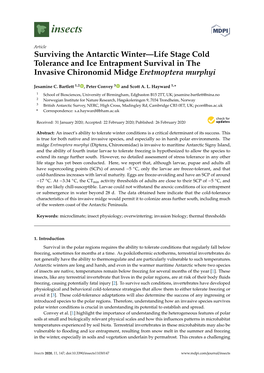 Surviving the Antarctic Winter—Life Stage Cold Tolerance and Ice Entrapment Survival in the Invasive Chironomid Midge Eretmoptera Murphyi