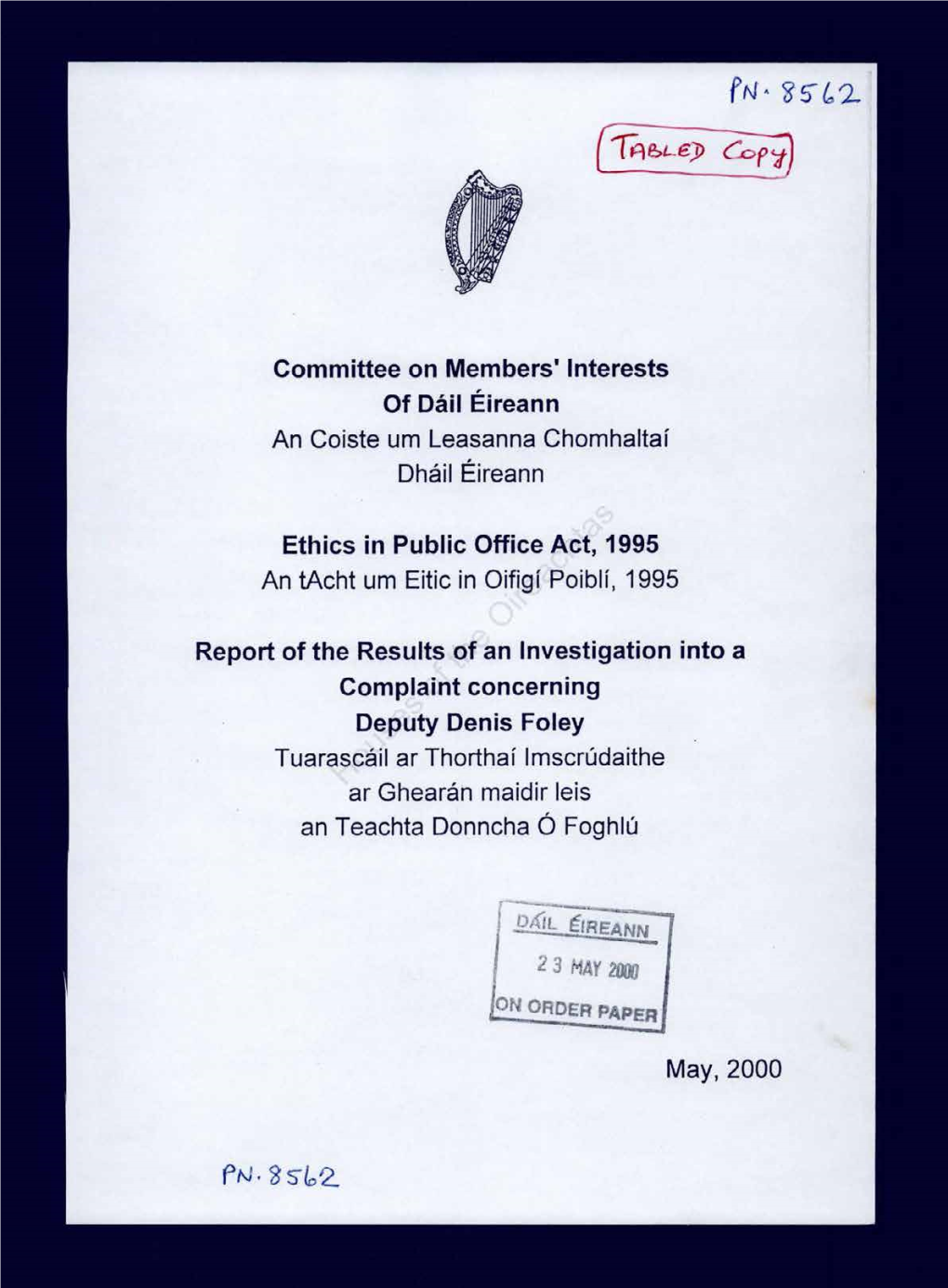 Report of the Results of an Investigation Into a Complaint