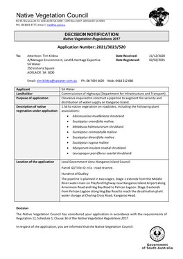 Native Vegetation Council 81 -95 Waymouth St, ADELAIDE SA 5000 | GPO Box 1047, ADELAIDE SA 5001 Ph| 08 8303 9777; Email| Nvc@Sa.Gov.Au