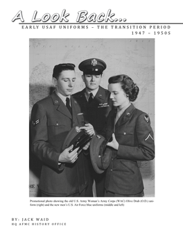 WAID HQ AFMC HISTORY OFFICE EARLY USAF UNIFORMS – the TRANSITION PERIOD the Establishment of the U.S