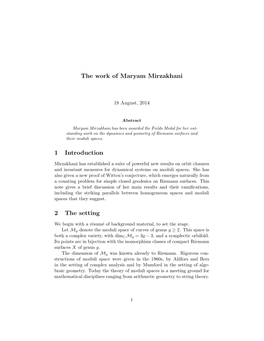 The Mathematical Work of Maryam Mirzakhani