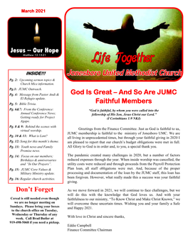 Don't Forget God Is Great – and So Are JUMC Faithful Members