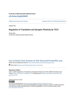 Regulation of Translation and Synaptic Plasticity by TSC2