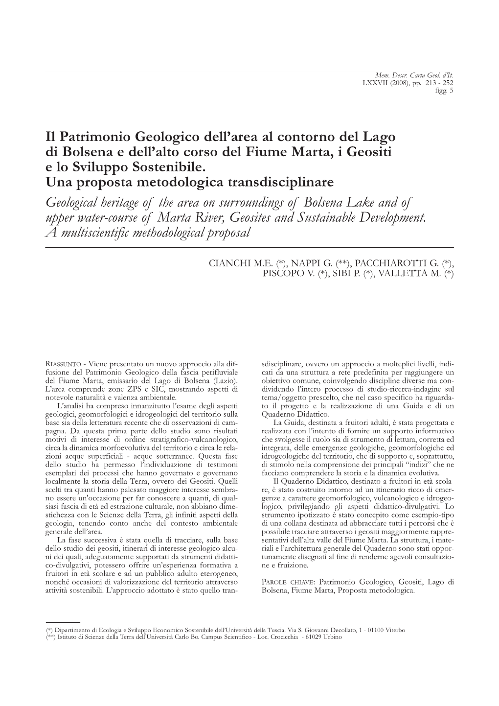 Il Patrimonio Geologico Dell'area Al Contorno Del Lago Di Bolsena E Dell