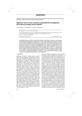 Stability of the Non-Ionic Surfactant Polysorbate 80 Investigated by HPLC-MS and Charged Aerosol Detector