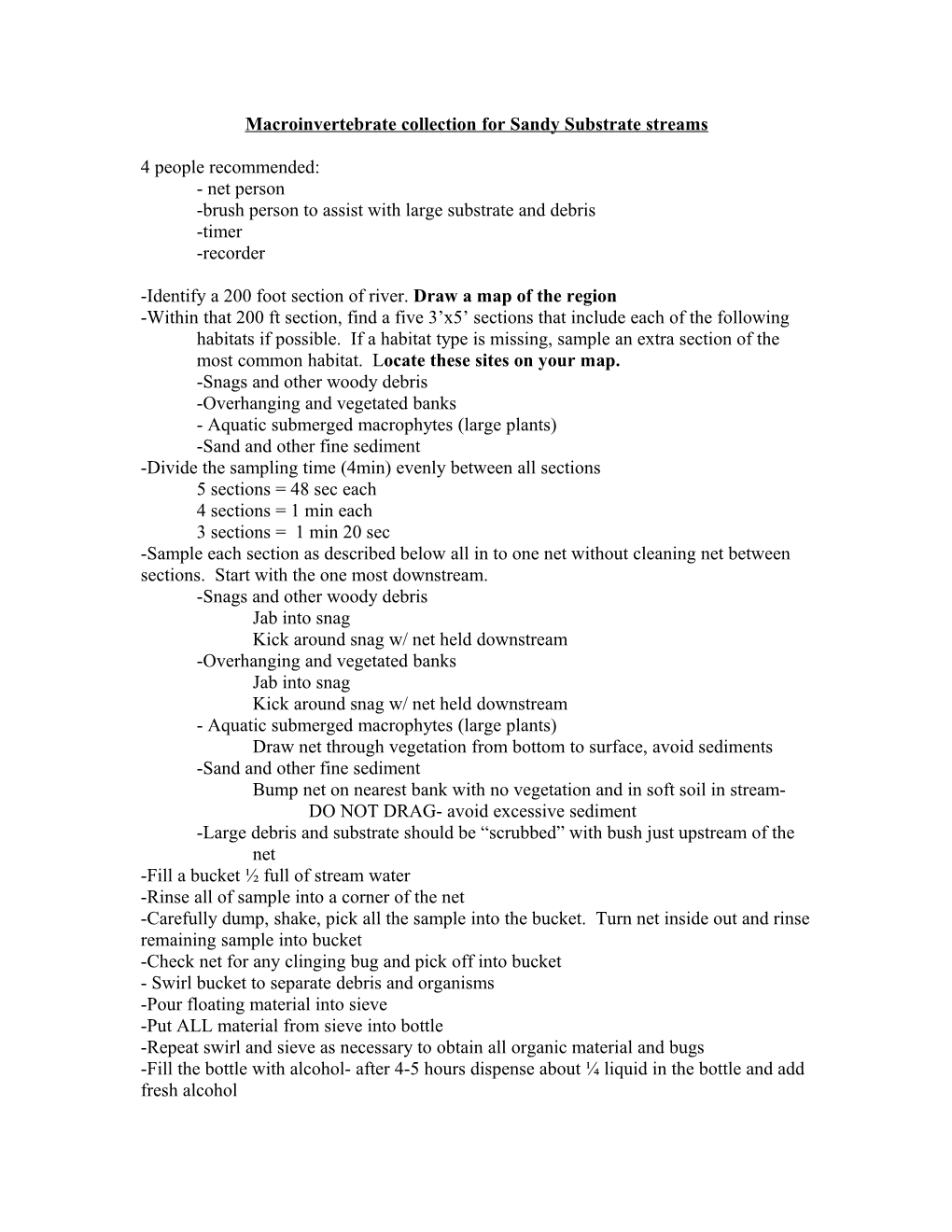 Macroinvertebrate Collection for Sandy Substrate Streams