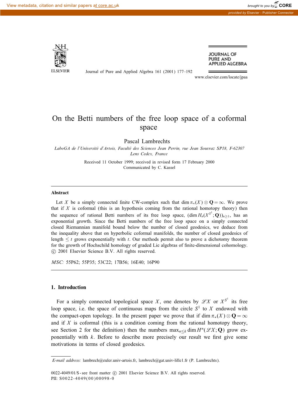 On the Betti Numbers of the Free Loop Space of a Coformal Space