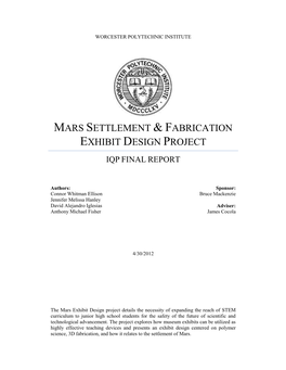 Mars Settlement & Fabrication Exhibit Design Project