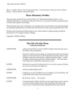 Three Missionary Profiles the Life of Lottie Moon