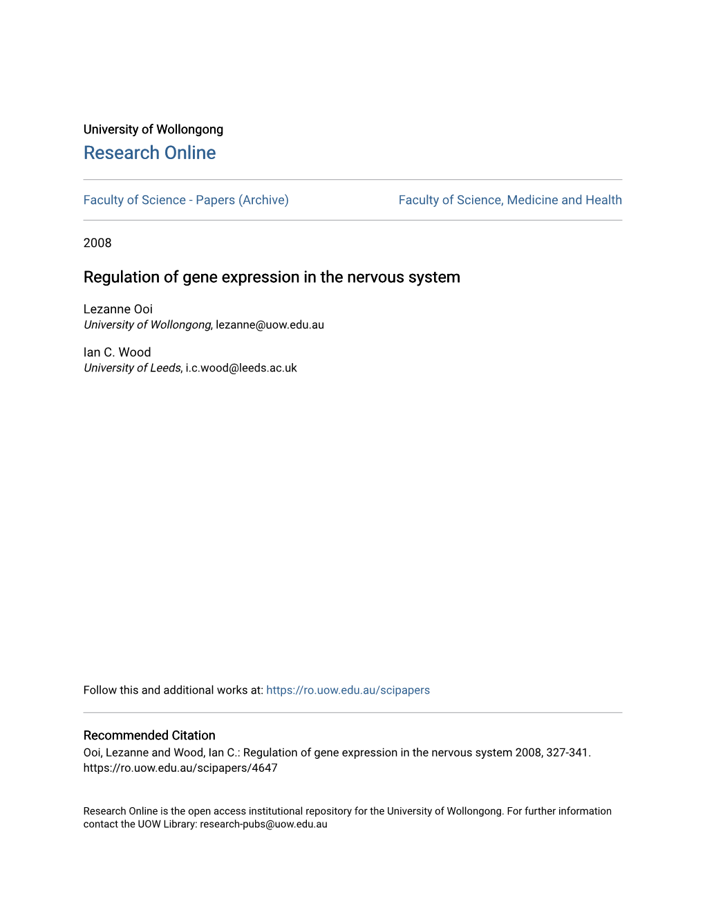 Regulation of Gene Expression in the Nervous System