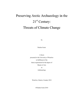 Preserving Arctic Archaeology in the 21St Century: Threats of Climate Change