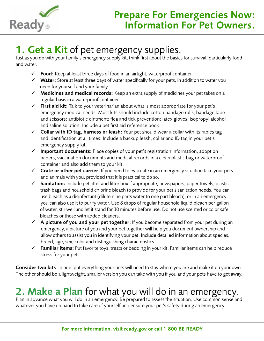 Prepare for Emergencies Now: Information for Pet Owners