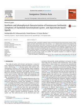 Synthesis and Photophysical Characterization of Luminescent Lanthanide Complexes of Nucleotide-Functionalized Cyclen- and Dipicolinate-Based Ligands ⇑ Sashiprabha M