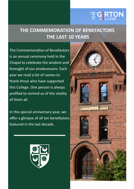 The Commemoration of Benefactors the Last 10 Years
