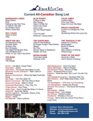 Current All-Canadian Song List