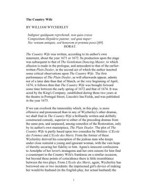 The Country Wife by WILLIAM WYCHERLEY Indignor Quidquam