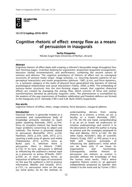 Cognitive Rhetoric of Effect: Energy Flow As a Means of Persuasion in Inaugurals