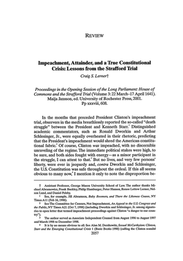 Impeachment, Attainder, and a True Constitutional Crisis: Lessons from the Strafford Trial Craig S