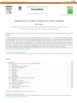 Applications of Synthetic Polymers in Clinical Medicine