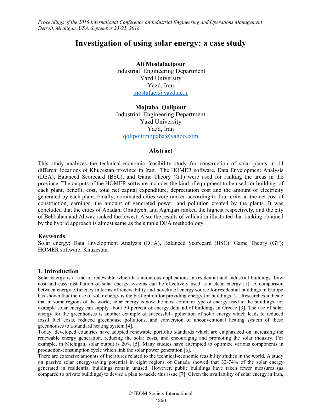 Investigation of Using Solar Energy: a Case Study