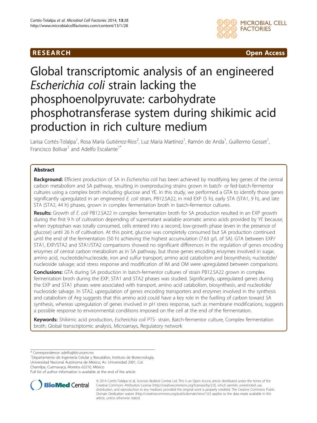 Global Transcriptomic Analysis of an Engineered