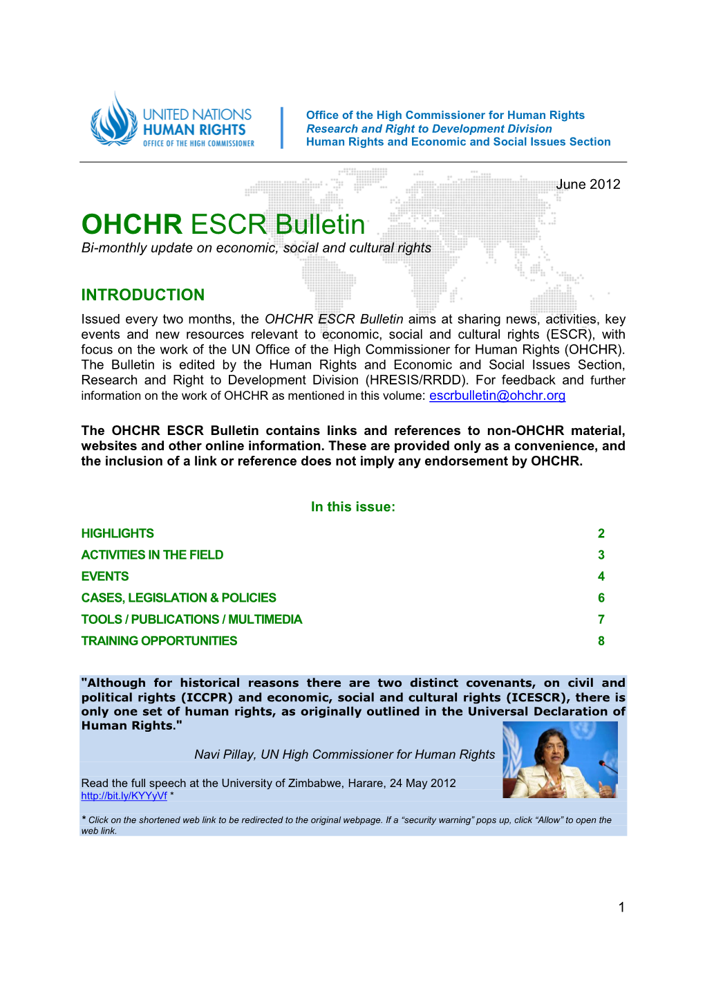 OHCHR ESCR Bulletin Bi-Monthly Update on Economic, Social and Cultural Rights