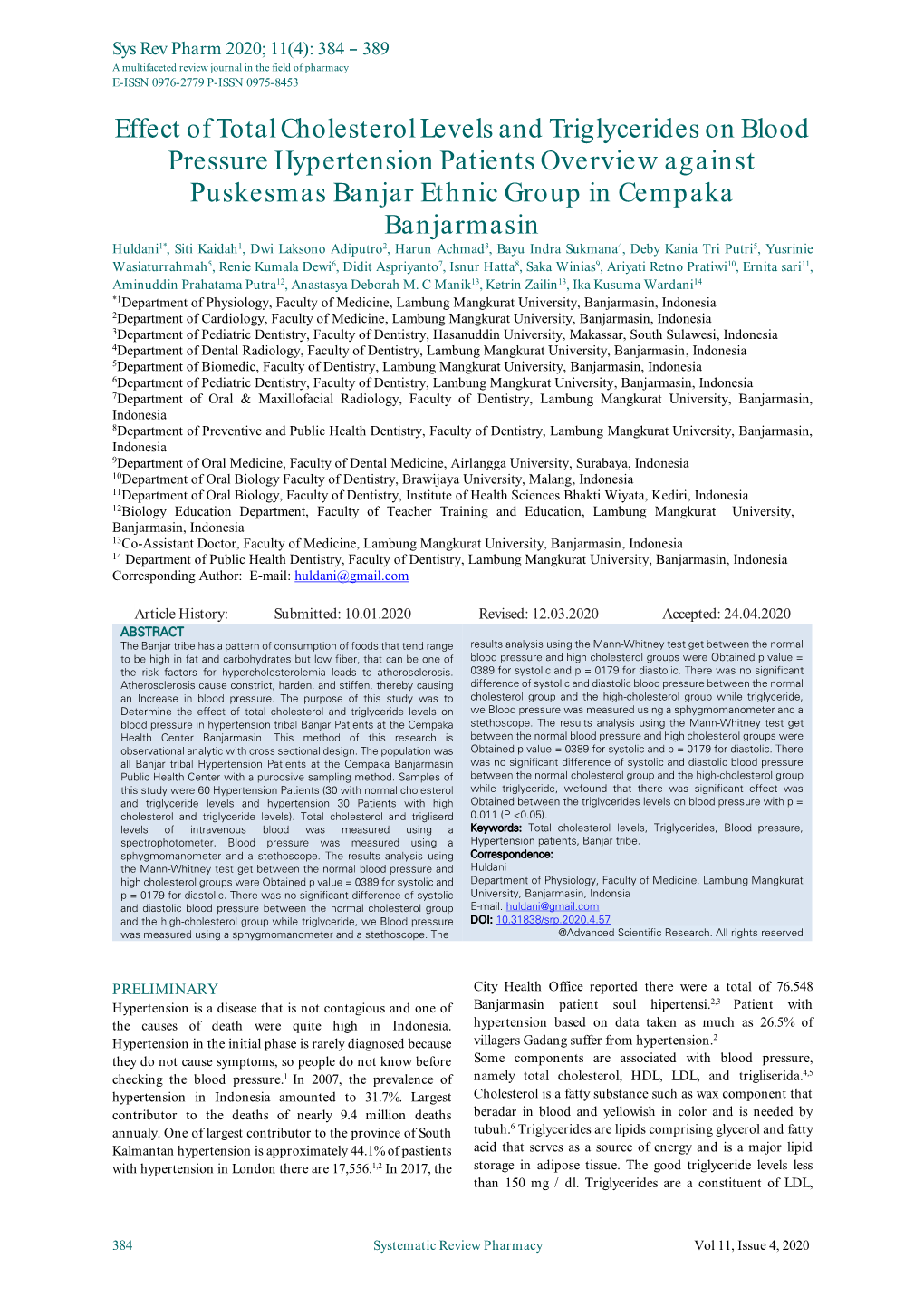 Effect of Total Cholesterol Levels and Triglycerides on Blood Pressure