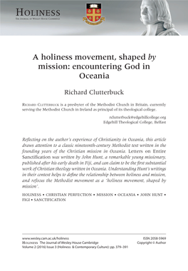 A Holiness Movement, Shaped by Mission: Encountering God in Oceania