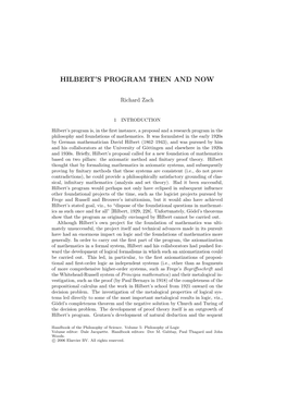 Hilbert's Program Then And