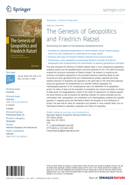 The Genesis of Geopolitics and Friedrich Ratzel Dismissing the Myth of the Ratzelian Geodeterminism