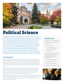Political Science Gonzaga’S Social Justice Mission Is at the Heart of the Program
