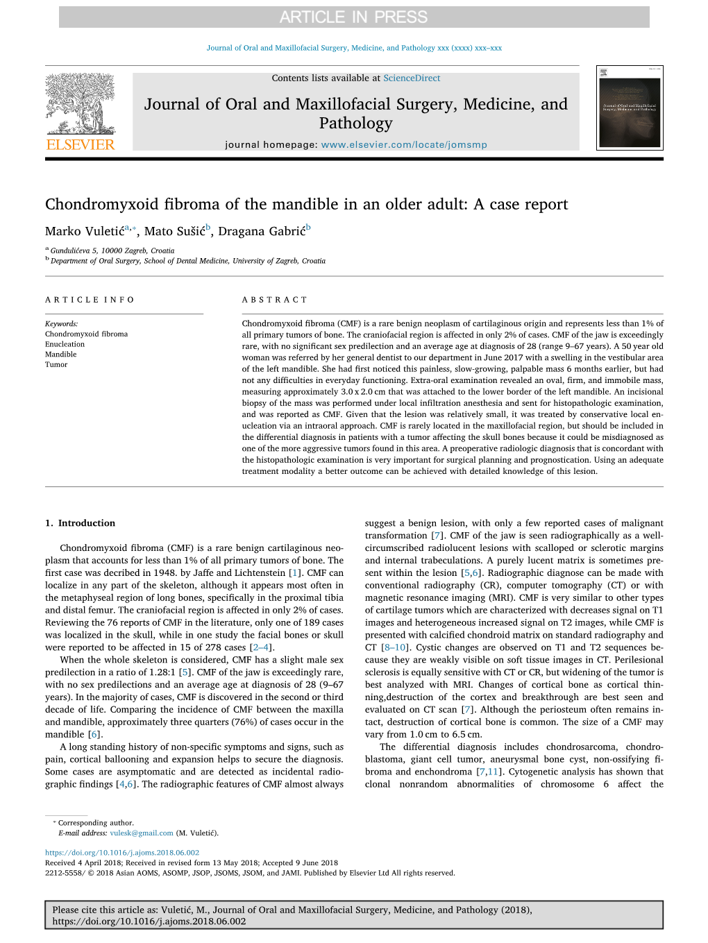 Chondromyxoid Fibroma of the Mandible in an Older Adult a Case